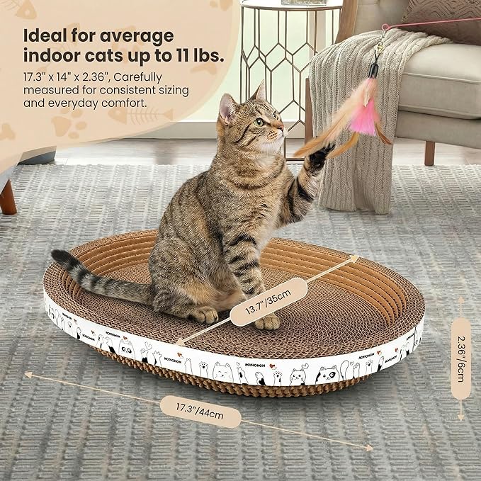 3 Pack Oval Cardboard Cat Scratcher & Lounger Bed, High-Density Cat Scratching Board & Lounge Bed, Ergonomic Scratch Pads for Indoor Cats Claws Care, Furniture Couch Protector from Cat Claws