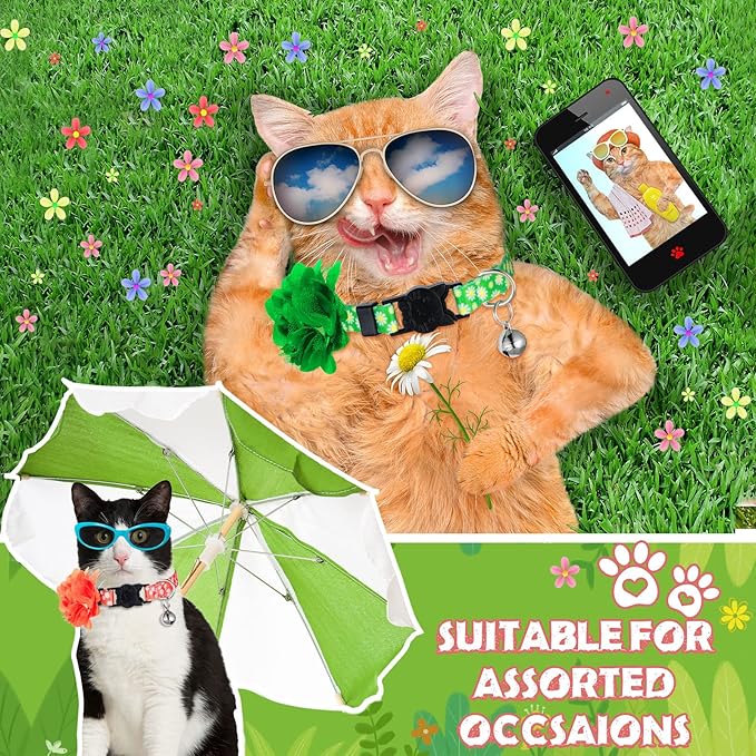 Saintrygo 8 Pack Spring Flower Cat Collars Breakaway with Bells Floral Safety Cat Collar Buckle Cute Cats Kitten Collar Gift for Girl Boy Cats Colorful Adjustable Pet Supplies Daily Decoration(Medium)