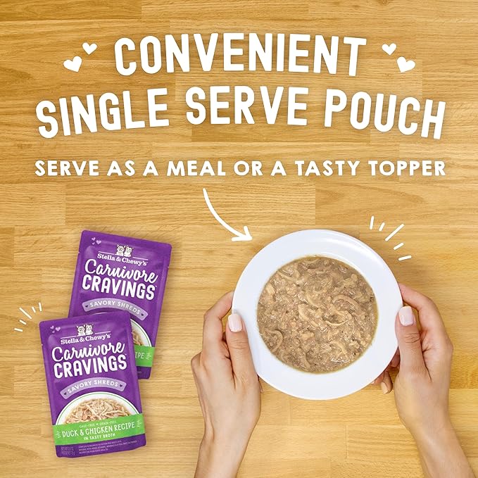 Stella & Chewy's Carnivore Cravings Wet Cat Food - Premium Pouches - Grain Free, High Protein Duck & Chicken - Perfect For Picky Eaters - Complete Meal or Topper (2.8 oz, 24 Pack)
