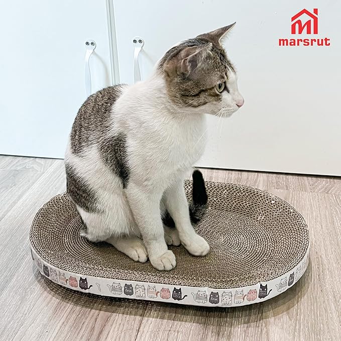 Oval Cat Scratcher Bed 17x11 inches Scratching Cardboard Bowl Cute Shaped Lounge Boxes Durable High-Density Provides Firm Cozy Corrugated Resting Play Place Indoor for Medium to Large Breeds