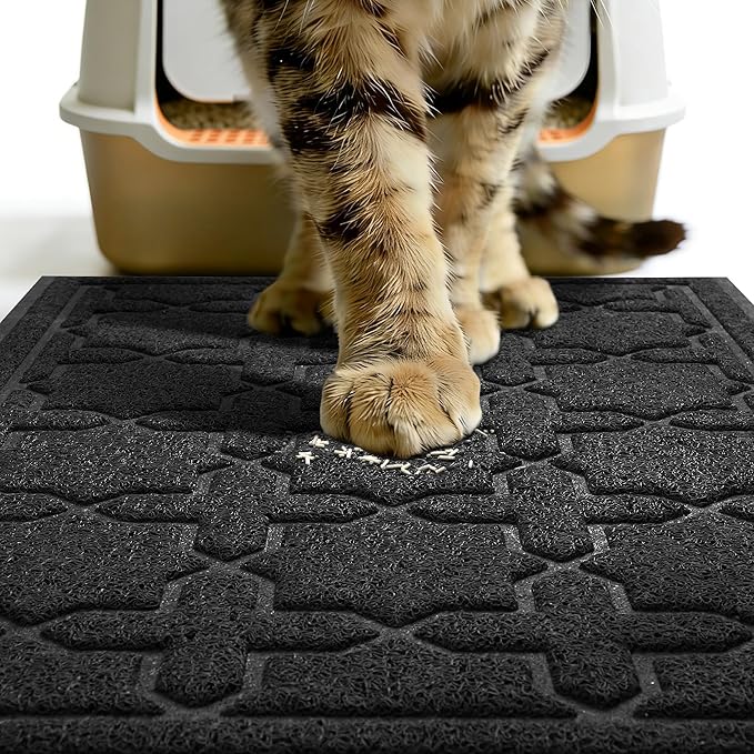 Yimobra Cat Litter Mat, Litter Trapping Waterproof Non Slip PVC Mat, Scatter Control Easy Clean for Litter Box, 24"x20", Black