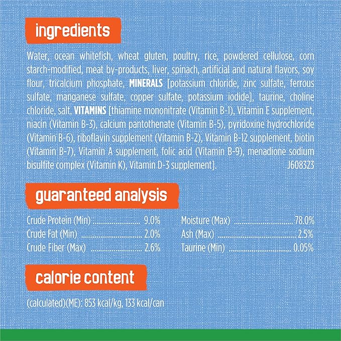 Friskies Purina Indoor Cat Food Flaked Ocean Whitefish Dinner with Garden Greens in Sauce - 5.5 oz. Cans (Pack of 24)