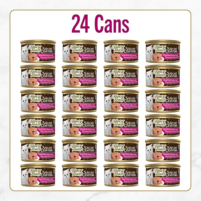 Purina Fancy Feast Savory Centers With Salmon Gourmet Wet Cat Food Pate With Gravy Center - (Pack of 24) 3 oz. Cans