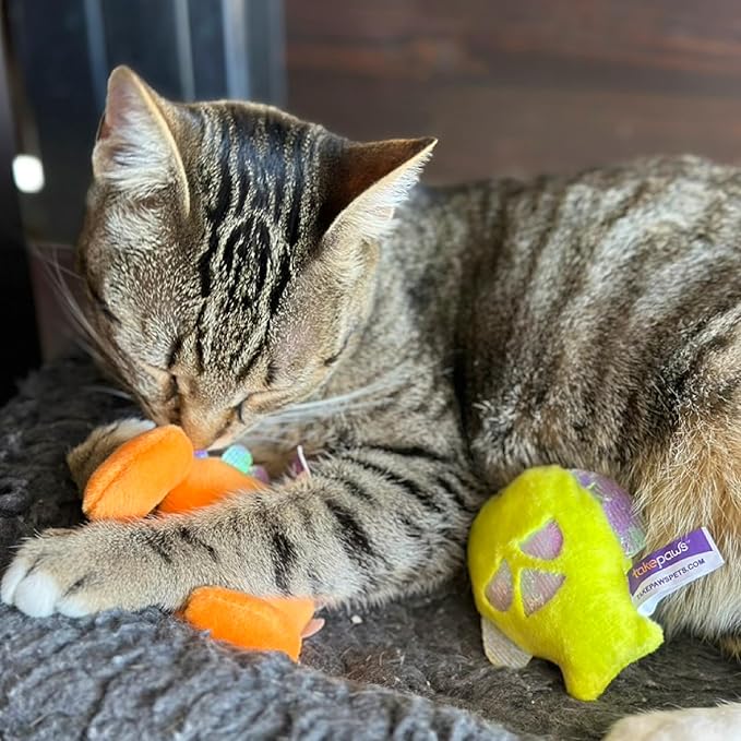 Pounce & Purr® Plush Cat Toys, Catnip & Silvervine Infused, Shiny Iridescent Accents, Interactive Play Toys for Cats & Kittens (Colorful Seashine Series)