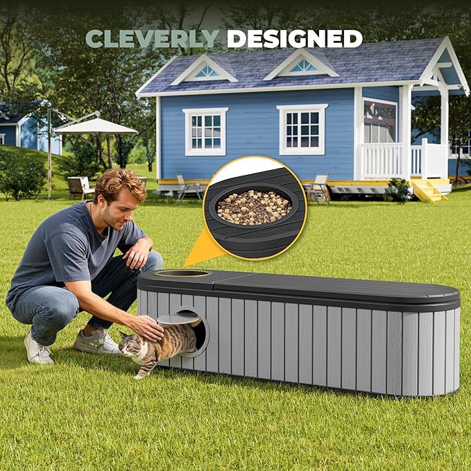 LHBcraft Cat Litter Box Enclosure for 2 Cats,Cat Houses for Indoor Cats,Hidden Litter Box Furniture with Round Lift-up Door-Easy to Assemble Grey