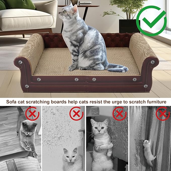 COOZMENT Scratching Sofa, Couch Shaped Thick Scratching Cardboard, Lounge Bed for Indoor Rest&Play, Sofa Scratcher Pad (Brown, 22.4" L X 12.2" W X 6.3" H)
