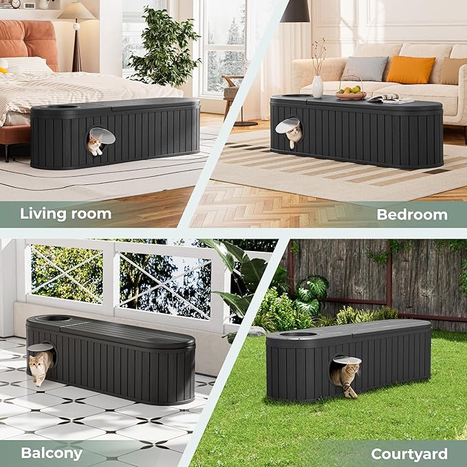 LHBcraft Cat Litter Box Enclosure for 2 Cats,Cat Houses for Indoor Cats,Hidden Litter Box Furniture with Round Lift-up Door-Easy to Assemble Black