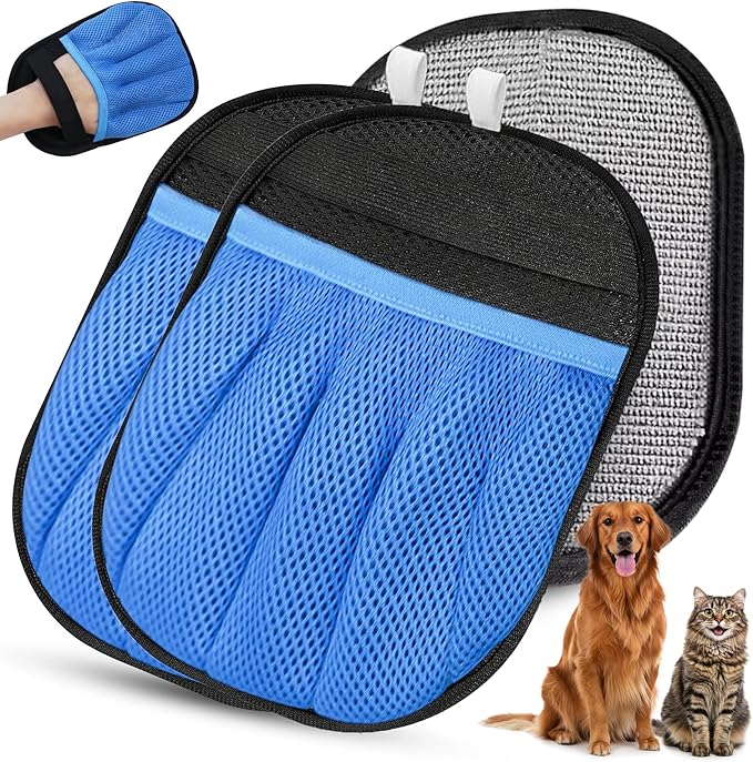 2Pcs Pet Hair Removal Glove for Dogs & Cats, Reusable Magic Brush for Pet Hair, Upgraded Five-Finger Electrostatic Pet Hair Gloves for Laundry, Couch, Carpet, Car Seat