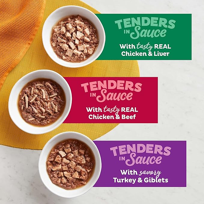 Meow Mix Tenders in Sauce Wet Cat Food,Poultry & Beef Variety Pack,2.75 Ounce Cup,(Pack of 96)