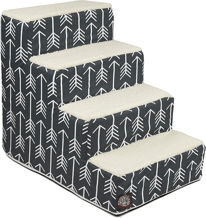 Majestic Pet Portable Pet Stairs | Soft Sherpa Steps Foam Feeling | Steps for Dogs & Cats | Dog & Cat Ramp | Perfect for Bed & Sofa | Indoor Only | Max Weight: up to 250 Lbs, 4 Step, Arrow Navy Blue