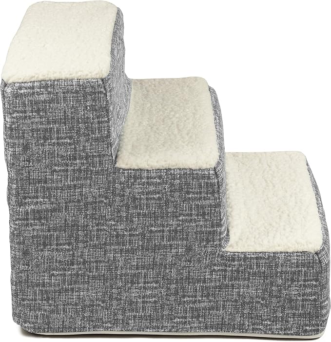 Majestic Pet 3 Step Portable Dog Stairs for Small Dogs to get on Bed Supports 25 lbs or Less – Dog Steps for High Bed with Machine Washable Cover – Pet Stairs for Cats Palette Heathered Light Black