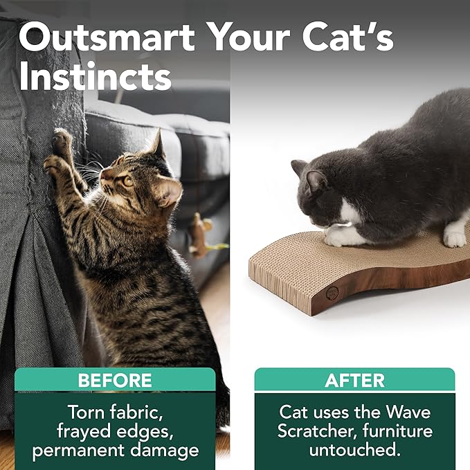 Reversible Wave Cat Scratcher for Indoor Cats - Cat Scratching Board, Horizontal Cat Scratch Pad Lounger with Reversible Usability and Extra Comfort for Lounge(1Pack, Go Green)