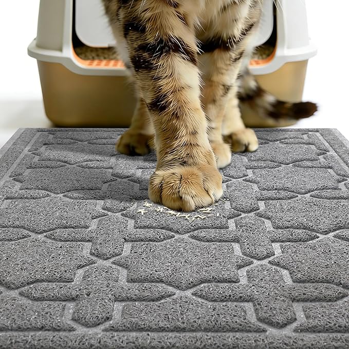 Yimobra Cat Litter Mat, Litter Trapping Waterproof Non Slip PVC Mat, Scatter Control Easy Clean for Litter Box, 35.4"x23.6", Dark Grey