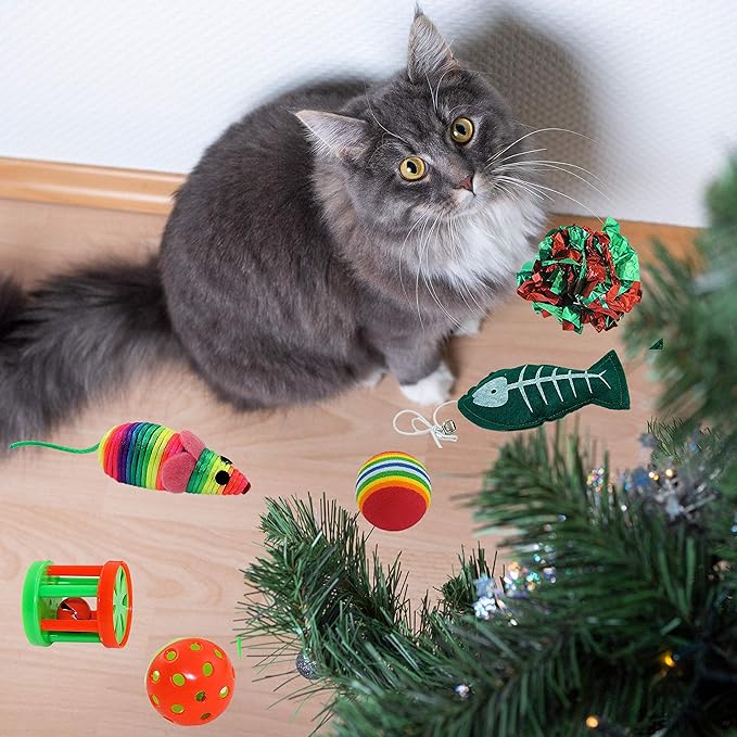 Kole Christmas Cat Stocking, 6 Assorted Toys, Medium Breeds