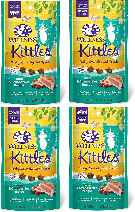 Wellness 4 Pack of Tuna & Cranberries Kittles, 2 Ounces Each, Crunchy Natural Grain-Free Cat Treats