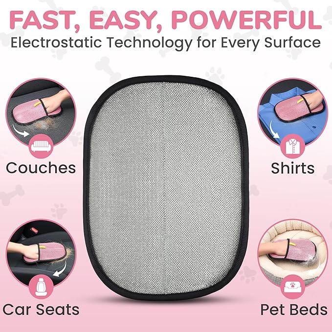 KEYVOZ Pet Hair Removal Glove for Cats and Dogs, Electrostatic Magic Brush Pet Hair Remover for Dog Couch, Available in Blue, Purple, Pink, Brown- Perfect for Pet Owners (Pink)