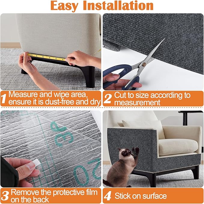 Cat Scratch Furniture Protector - 78.7" x 13.8" Trimmable Self-Adhesive Cats Claws Scratch Pads, DIY Cat Climbing Couch Protector for Scratch Post Cat Tree Replacement Indoor (Dark Gray)
