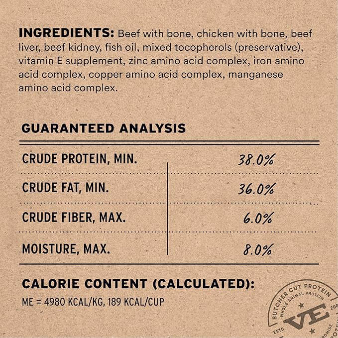 Vital Essentials Freeze Dried Cat Food, Raw Beef & Chicken Soft Nibs | Complete Meal or Topper | 99% Beef, Chicken, Organs & Bone | High Protein, Grain Free Dry Cat Food | 12 oz Bag
