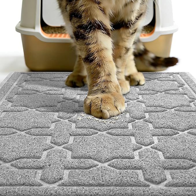Yimobra Cat Litter Mat, Litter Trapping Waterproof Non Slip PVC Mat, Scatter Control Easy Clean for Litter Box, 24"x20", Grey