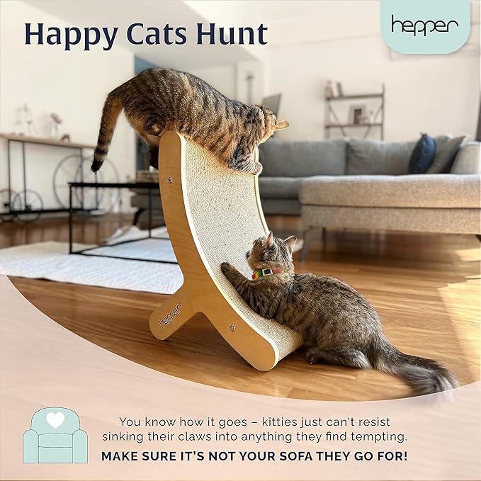 Hepper Hi-Lo Cardboard Cat Scratcher with Real Wood & Metal Frame - 3-Position Cat Scratchers for Indoor Cats - Curved Cat Scratching Board Activates Muscles - Cat Scratching Post for Large Cats