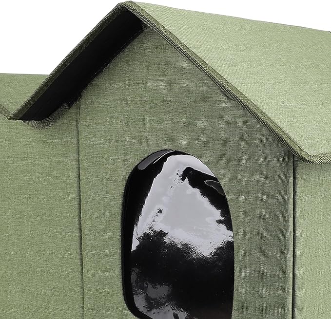 AYNEFY Cat Beds Furniture Outdoor Cat Cave Spacious Peaked Design Enclosed Hideaway with Portable Folding Design for Year Round Comfort Foldable House for Indoor Cats (OD Green)
