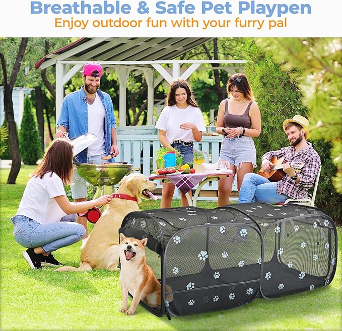 2-in-1 Dog Playpen 46.5''Pop Up Cat Pet Playpen, Assembly-Free Indoor Outdoor Kitten Enclosure, Breathable Cat Cage Portable Puppy Tent Crates,Spacious Kennel for Small Animals, No Confinement Feel(S)