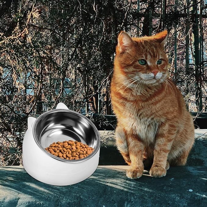 3sets Cat Feeding Watering Supplies Elevated Cat Bowls Accessories Pet Eating Bowl Microwave Dishwasher Safe
