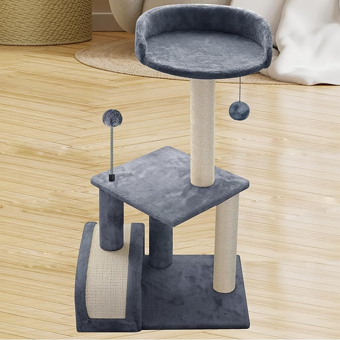 Roypet 32" Cat Tree with Scratching Pad and Perch, Grey