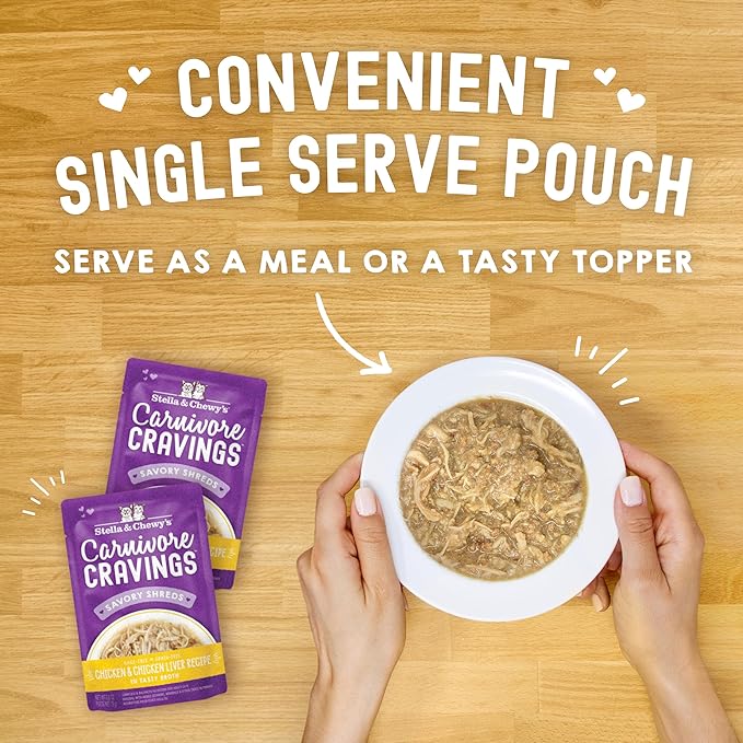 Stella & Chewy's Carnivore Cravings Wet Cat Food - Premium Pouches - Grain Free, High Protein Chicken & Chicken Liver - Perfect For Pickey Eaters - Complete Meal or Topper (2.8 oz, 24 Pack)