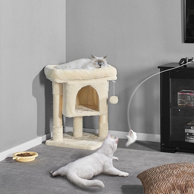 Topeakmart Cat Tree with Extra Large Plush Perch, Soft Cat Condo & Sisal-Covered Scratching Posts for Large Cats, Kittens Cats, 23.5 Inches, Beige