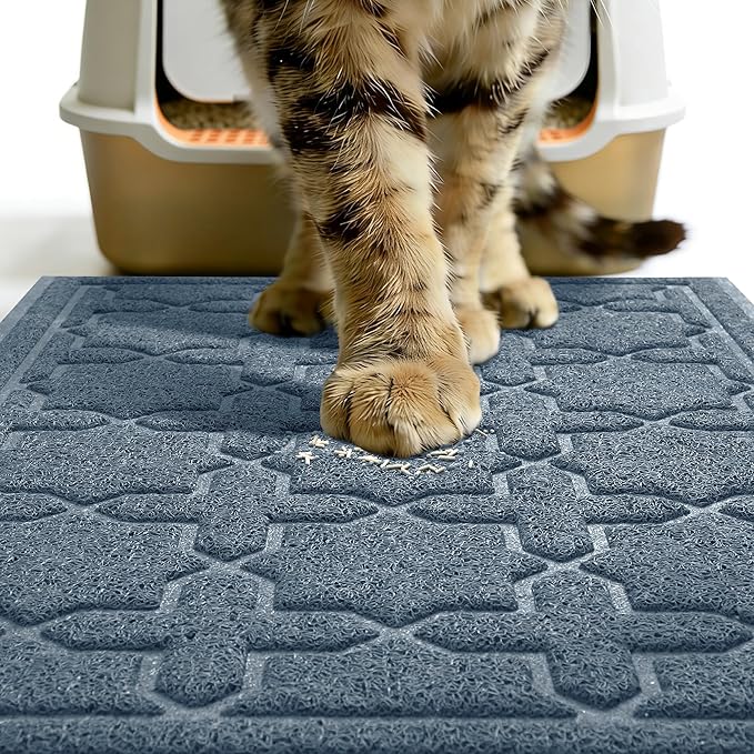 Yimobra Cat Litter Mat, Litter Trapping Waterproof Non Slip PVC Mat, Scatter Control Easy Clean for Litter Box, 24"x20", Tea Blue