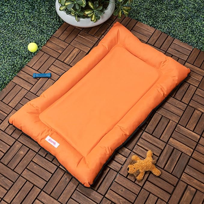 DBD3004B-M Archie 29.5" x 22.5" Traditional Oxford Waterproof Indoor/Outdoor Hand-Washable Memory Foam Camping Pet Bed, Tangerine