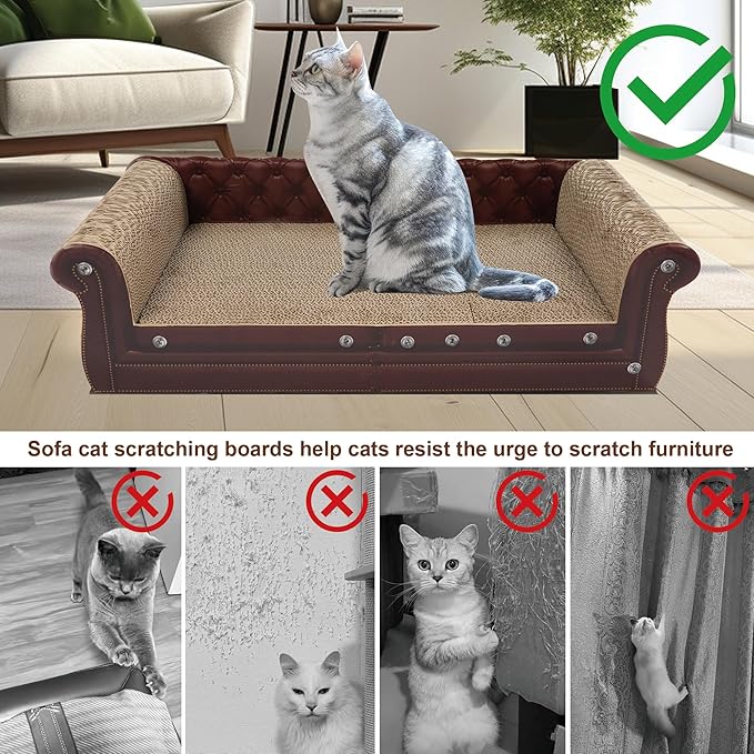 COOZMENT Scratching Sofa, Couch Shaped Thick Scratching Cardboard, Lounge Bed for Indoor Rest&Play, Sofa Scratcher Pad (Brown, 27.6" L X 12.2" W X 7.4" H)