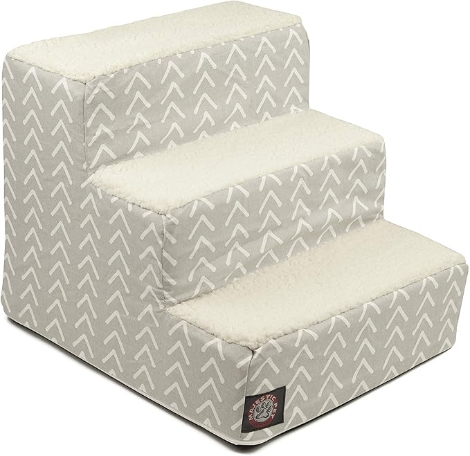 Majestic Pet 3 Step Portable Dog Stairs for Small Dogs to get on Bed Supports 25 lbs or Less – Dog Steps for High Bed with Machine Washable Cover – Pet Stairs for Cats Boho Arrow Light Gray