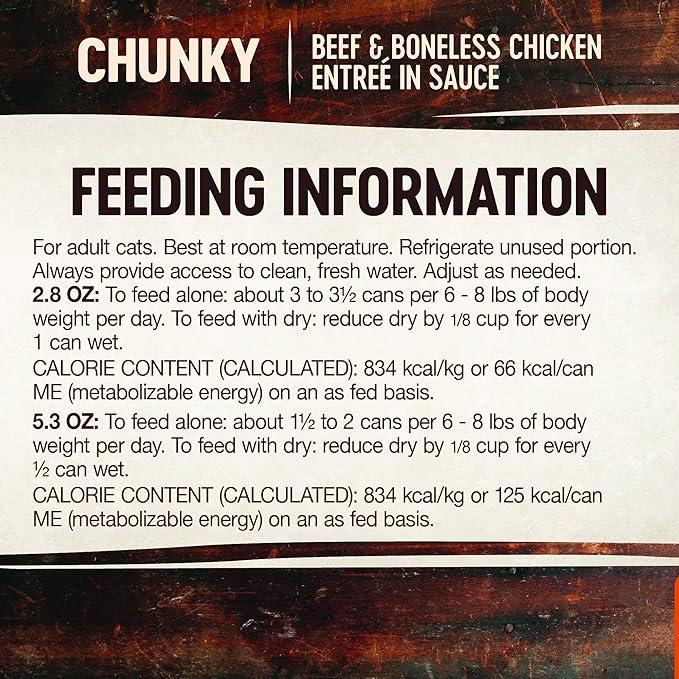 Wellness CORE Signature Selects Chunky Adult Canned Wet Cat Food, Natural, Protein Rich, Grain Free, Beef and Chicken Entrée Recipe, 2.8 oz, Pack of 12 Cans