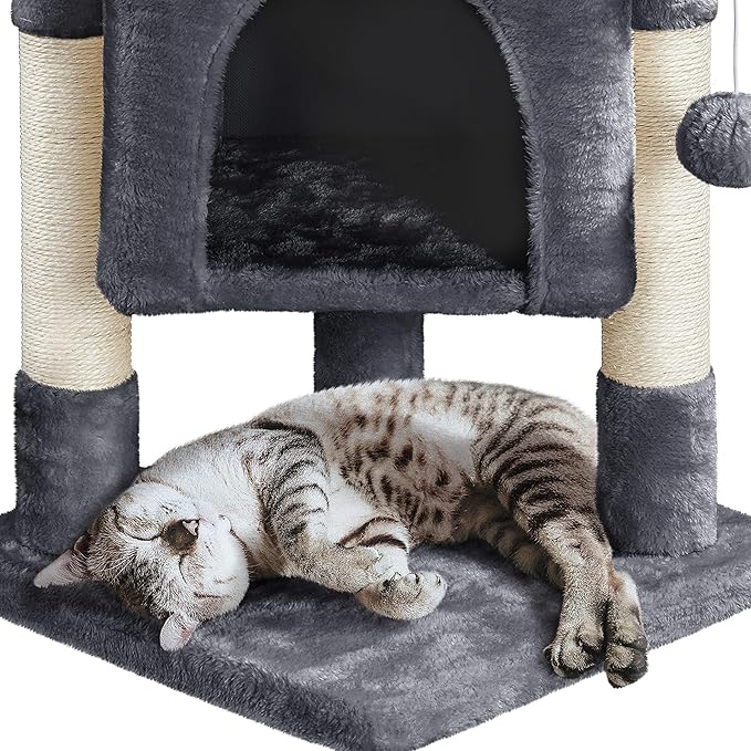 Topeakmart Cat Tree with Extra Large Plush Perch, Soft Cat Condo & Sisal-Covered Scratching Posts for Large Cats, Kittens Cats, 23.5 Inches, Gray