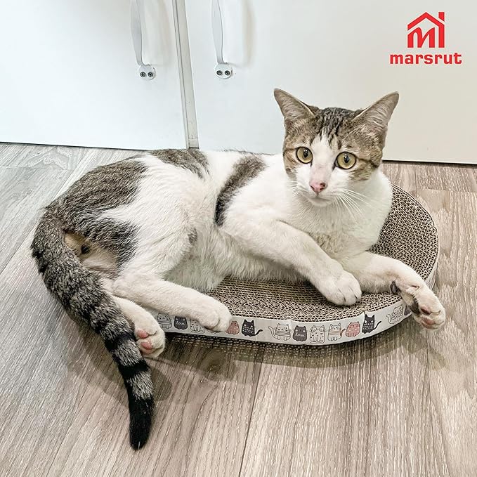 Oval Cat Scratcher Bed 17x11 inches Scratching Cardboard Bowl Cute Shaped Lounge Boxes Durable High-Density Provides Firm Cozy Corrugated Resting Play Place Indoor for Medium to Large Breeds