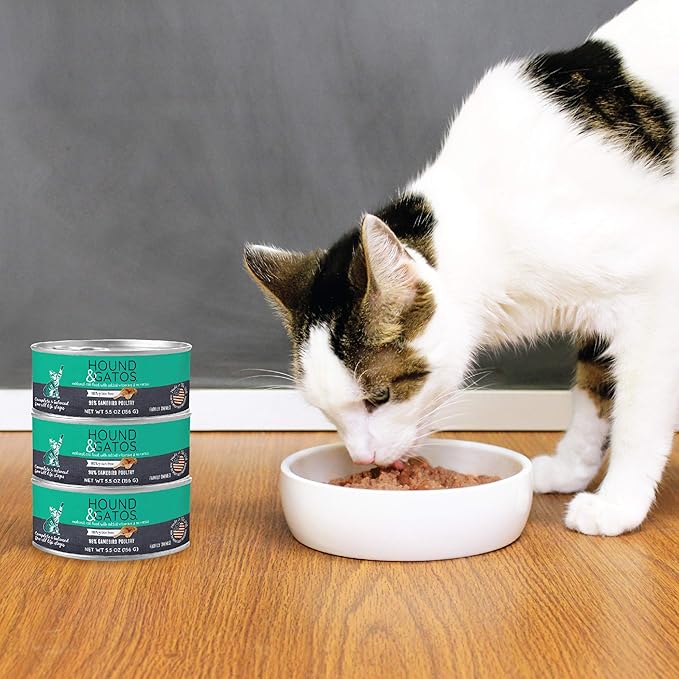 Hound & Gatos Poultry & Gamebird Wet Cat Food, High Protein, 98% Real Meat Formula, Grain Free Limited Ingredient Cat Food, 5.5 oz Cans (Pack of 24)