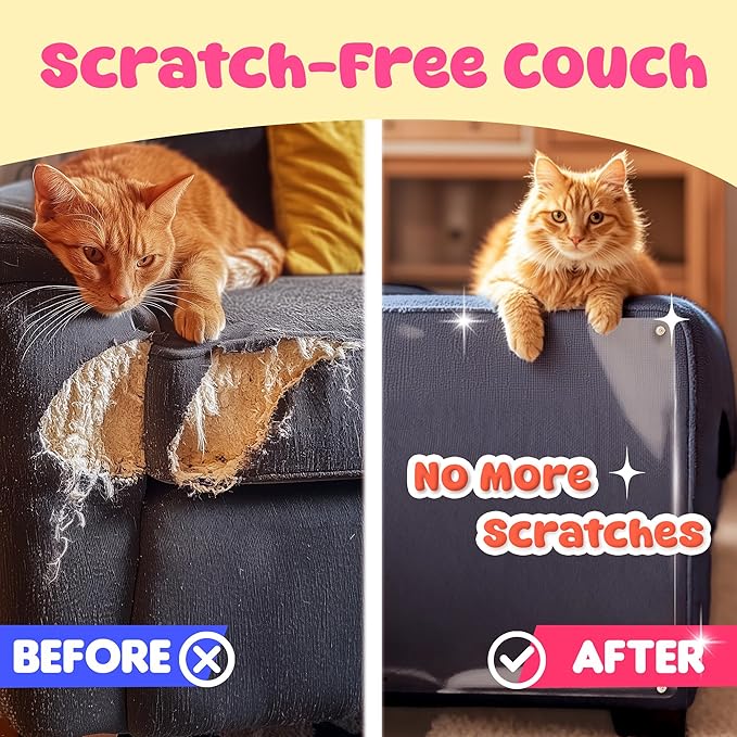 THLHKD Cat Scratch Furniture Protector: 8 Pcs Couch Protectors Tape from Cats Claws Scratching Single Sided Clear Sticky Sheets Proof Clawing Sofa Corner Protection Cover Anti Scratch for Furniture