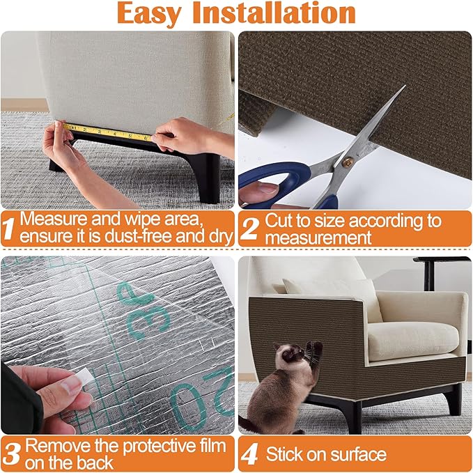 Cat Scratch Furniture Protector - 138" x 15.8" Trimmable Self-Adhesive Cats Claws Scratch Pads, DIY Cat Climbing Couch Protector for Scratch Post Cat Tree Replacement Indoor (Brown)