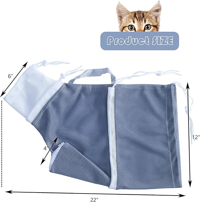 Cat Bathing Grooming Bag - Anti Bite & Anti Scratch Adjustable Pet Restraint for Bathing, Nail Trimming, Medicine, Injection - Secure & Calming with Adjustable Straps & Zippers (Gray)