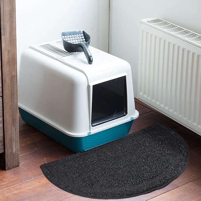 Relaxdays Cat Litter Tray Mat, Hygienic Cat Litter Mat, Non-Slip, Waterproof, PVC Feeding Mat, 40 x 59 cm, Black