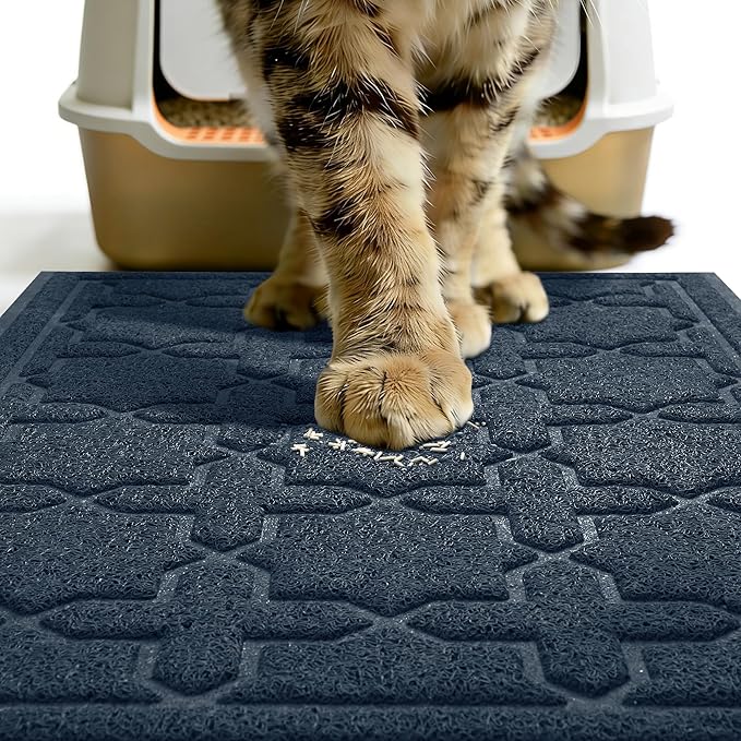 Yimobra Cat Litter Mat, Litter Trapping Waterproof Non Slip PVC Mat, Scatter Control Easy Clean for Litter Box, 24"x20", Dark Blue
