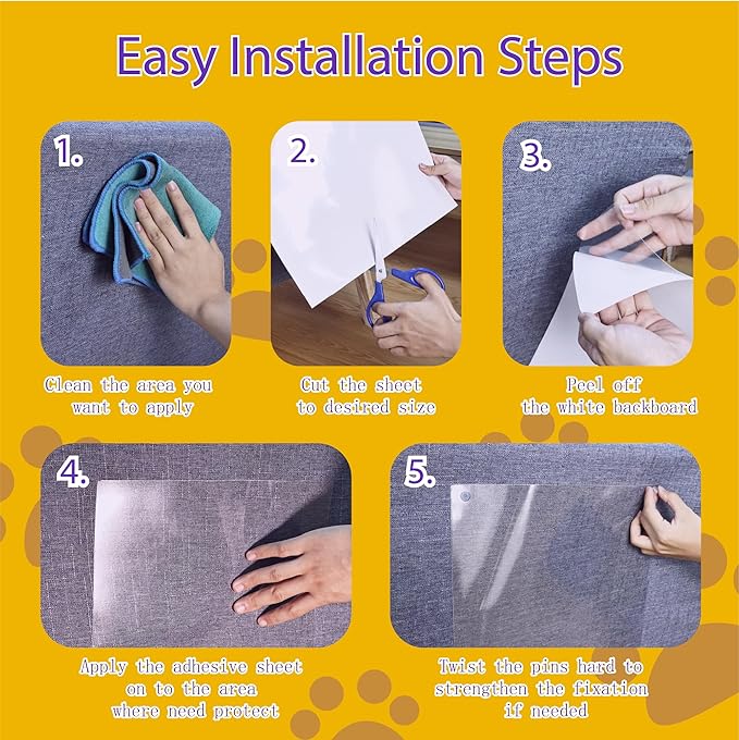 Anti-Cat Scratch Furniture Protector-16-Pack –Single-Sided, Heavy-Duty Self-Adhesive Tape, No-Residue for Couch, Doors & Walls - with 70 Twist Pins (16P+70 Pins)