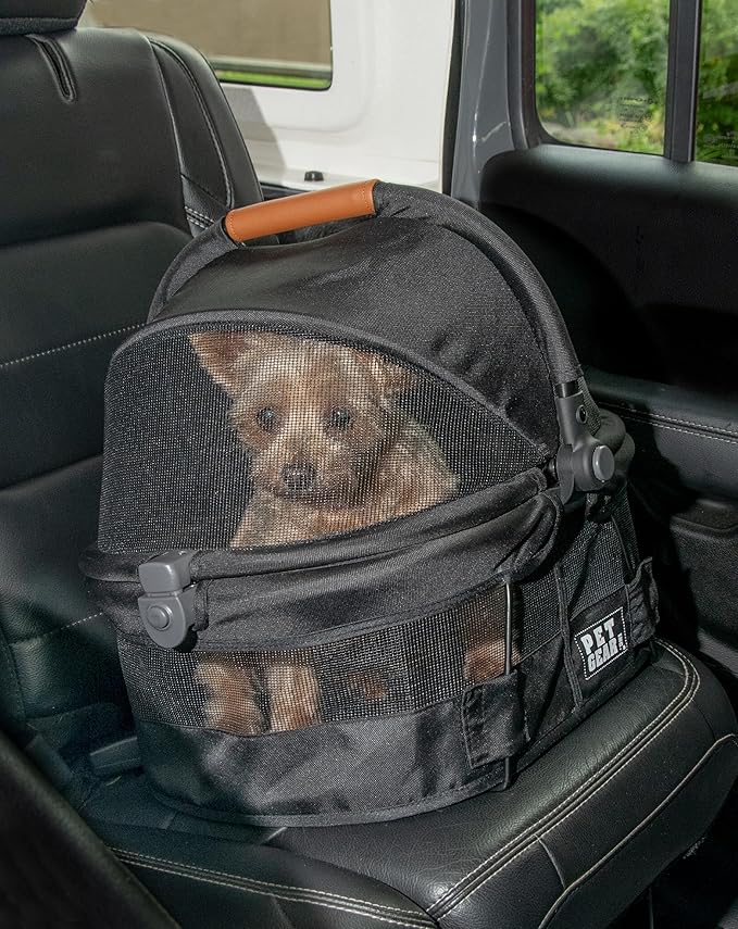 Pet Gear No-Zip View 360 Ultra Lite Pet Safety Carrier & Car Seat for Small Dogs & Cats Push Button Entry, View 360 15-inch, Jet Black