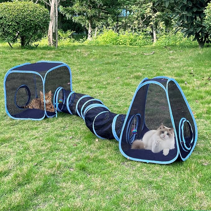 Outdoor Cat Enclosures, Cat Tunnels Catio Tents Cubes for Indoor Cats with Play Ball, Collapsible Outside Playpen Tunnel for Kitty, Rabbit, Puppy and Small Animals