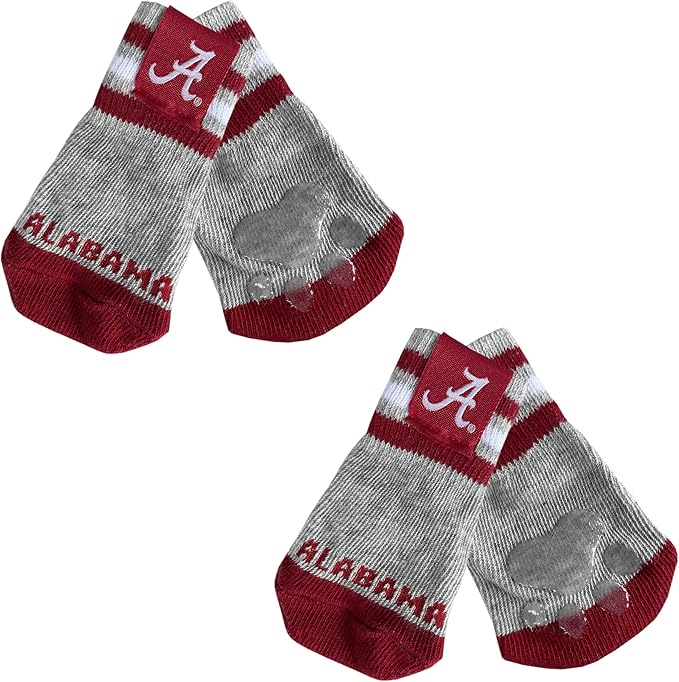 NCAA Alabama Crimson Tide Anti Slip Dog Socks with Elastic Ribbed Top, Size Medium/Large. Indoor/Outdoor Socks, Best Dog Paw Protector, 2 Pairs of Pet Socks with Your Favorite Collegiate Sports Team