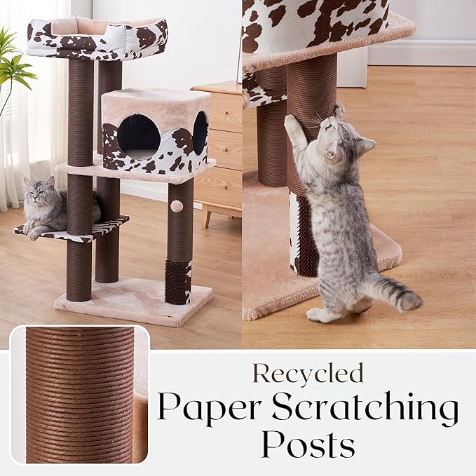 PetPals Large Cat Tree 50” Tall for Grand Maine Coon, with Large Condo, Removeable Top Bed, Extra Durable & Sturdy Large Cat Tower, Cowboy Style (Brown)