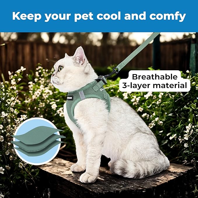 Voyager Step-in Pet Harness - All Weather Mesh, Adjustable Step in Harness for Cats and Dogs by Best Pet Supplies - 307 Set Moss Green, XXXS