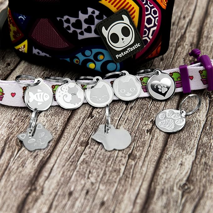 Stainless Steel Cat ID Tags - Engraved Personalized Cat Tags Includes up to 4 Lines of Text with Kitty Shape